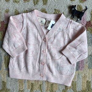 Baby GAP Pointelle Cardigan little cat faces 0-3 months NWT